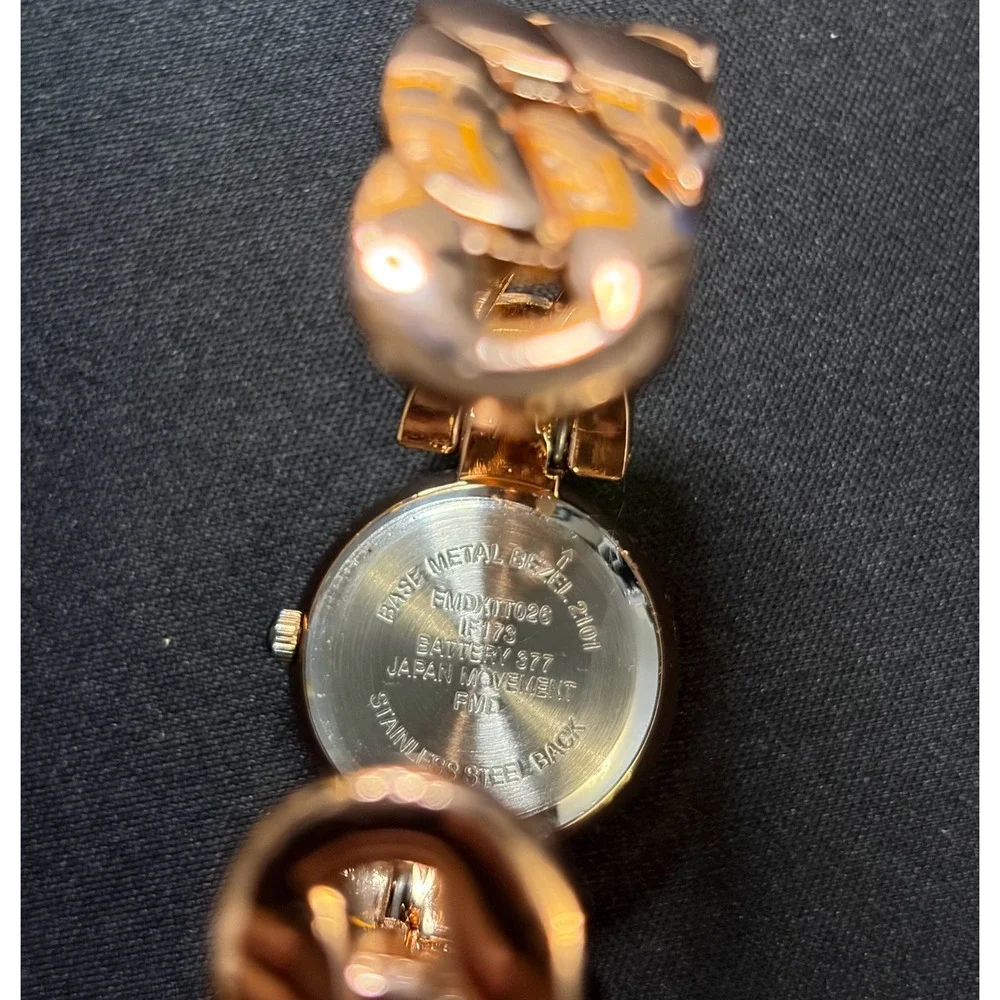 FMD Cuff Watch Women OS Rose Gold Tone Rhinestone Chain Link Analog Quartz